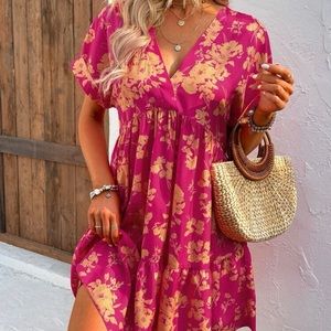 NWOT SHEIN VCAY Floral Print Batwing Sleeve Smock Dress